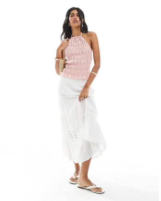 ASOS White Textured Shirred Halter Top
