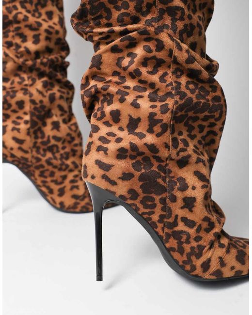 SIMMI Brown Cotton Ruched Heeled Boots