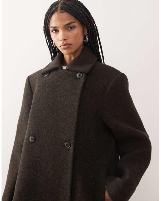 Weekday Brown Premium Wool Blend Double Breasted Coat