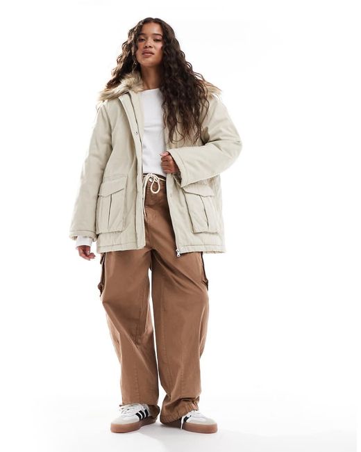 Miss Selfridge Natural Faux Fur Collar Parka