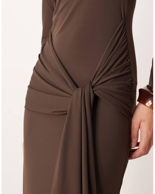 Gina Tricot Natural Soft Tie Front Knot Long Sleeve Maxi Dress With Low Back