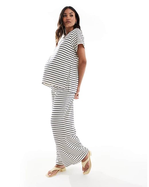 Pantalones Color Crema A Rayas Azul Marino De Pernera Ancha De Punto Liso De Mamalicious Maternity (Parte De Un Conjunto)-Blanco Mama.licious de color Blue