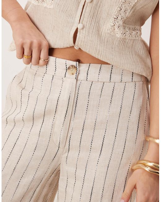 ASOS Natural Relaxed Straight Leg Trousers With Linen