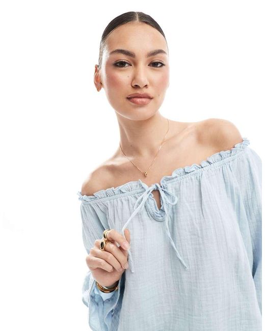Bershka Bardottop in het Blue