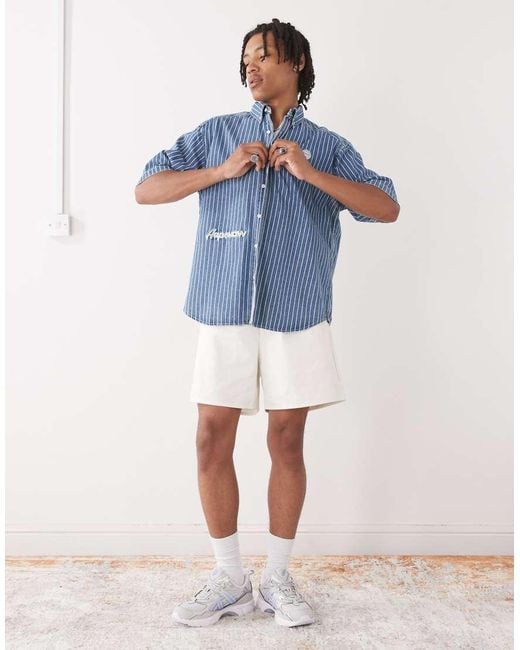 Aape By A Bathing Ape Blue Aape By A Bathing Ape Loose Fit Striped Denim Short Sleeve Shirt for men