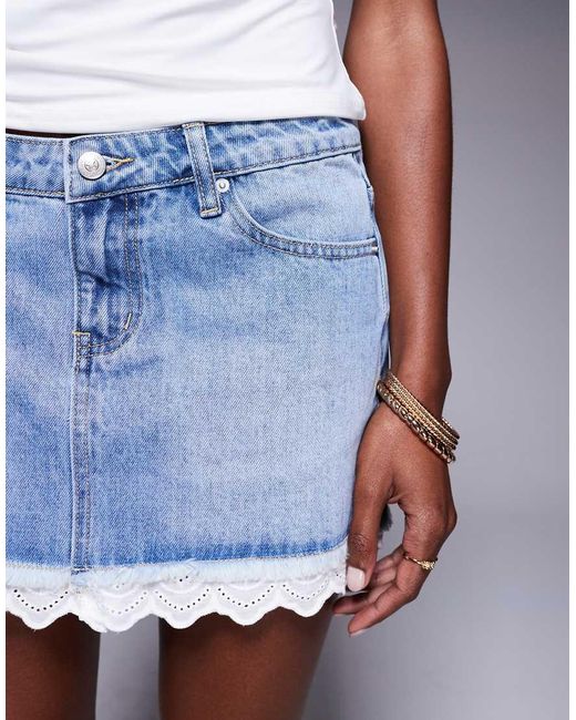 Princess Polly Blue Denim Lace Trim Mini Skirt