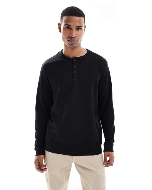 Jack & Jones Henley Top Met Lange Mouwen En Textuur in het Black voor heren