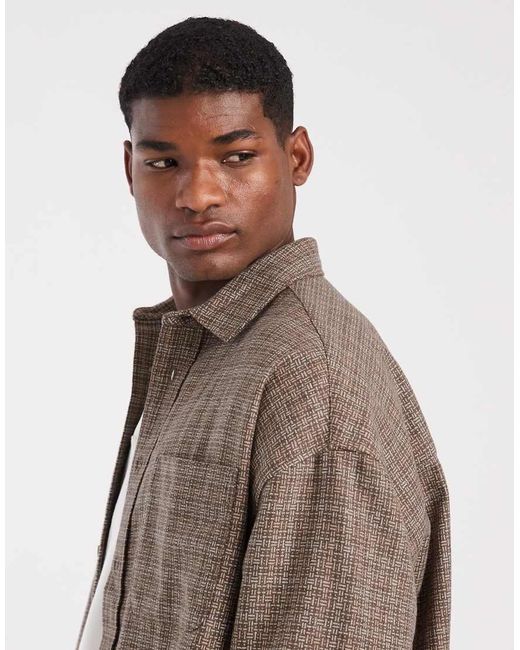ASOS Brown Volume Oversized Wool Blend Shirt for men