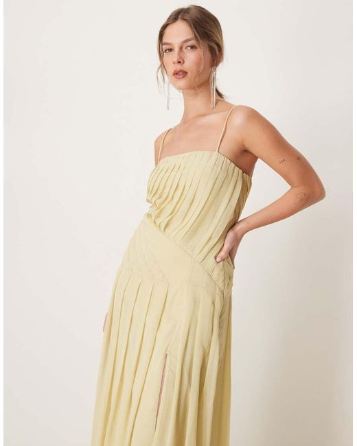 ASOS Geplooide Midi Cami Jurk in het Natural