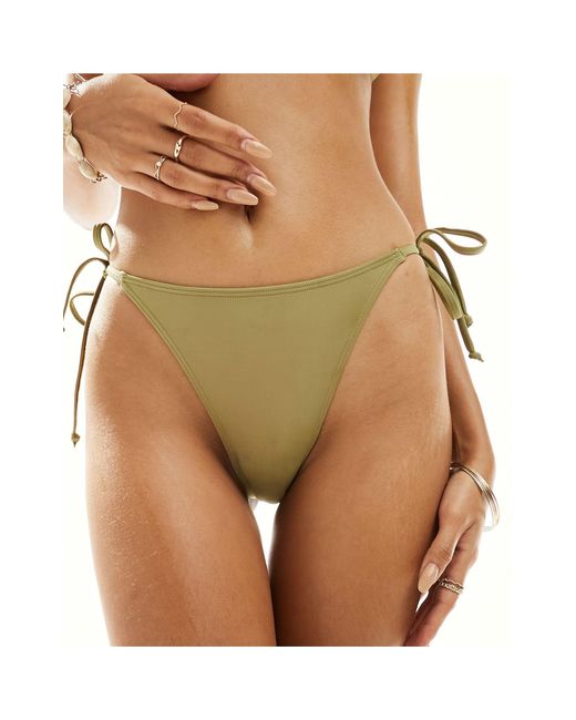 Miss Selfridge Green Mix And Match Tie Side Bikini Bottom With Ruching