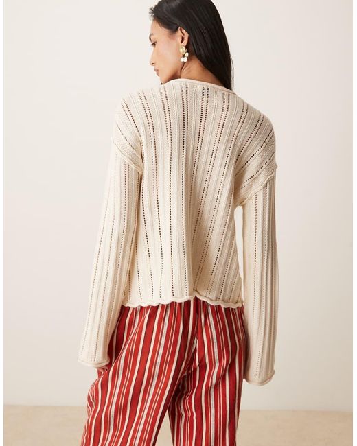 Jdy Red Flare Sleeve Scallop Edge Crochet Top