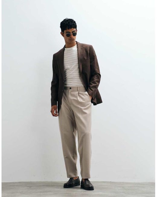 Mango Brown Ethereal Slim Fit Linen Mix Suit Blazer Co-ord for men