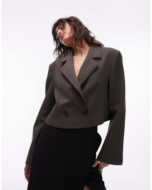 ASOS Korte Double-Breasted Blazer in het White