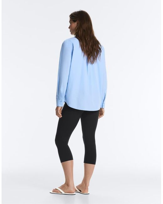 Oysho Blue 100% Cotton Long-sleeved Shirt