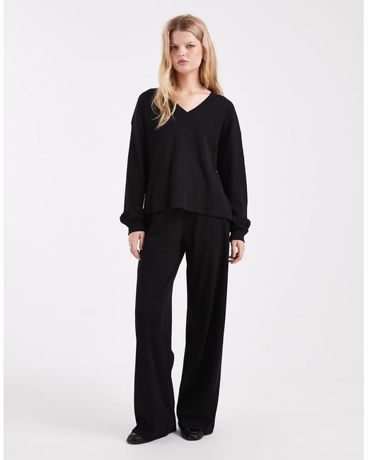 ASOS Black V Neck Oversized Ribbed Sweat Co Ord
