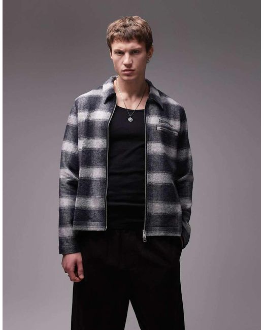 AllSaints Gray Ellis Zip Through Check Jacket for men