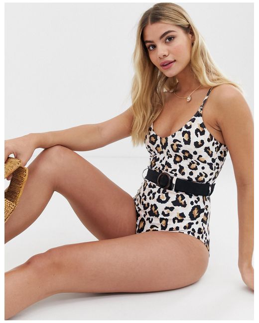 leopard print belted swimsuit