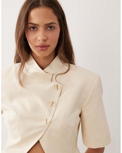 ASOS Natural Asymmetric Short Sleeve Blazer