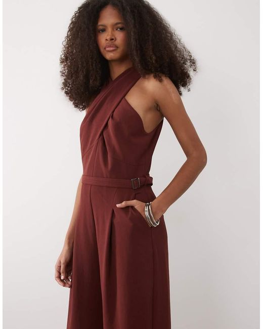 Mango Purple Twist Detail Halterneck Belted Jumpsuit