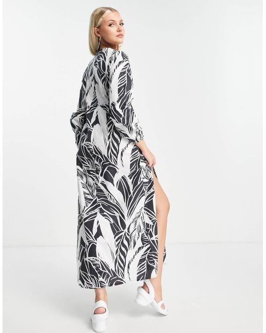 ASOS White Kenya Palm Print Maxi Dress