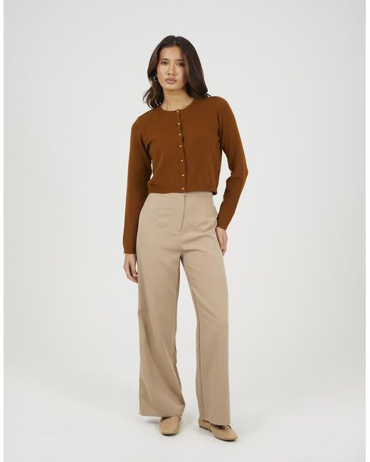 Brave Soul Brown Crew Neck Cardigan With Buttons
