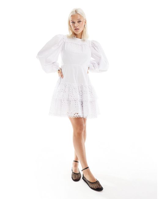 Glamorous White Long Sleeve Mini Smock Dress