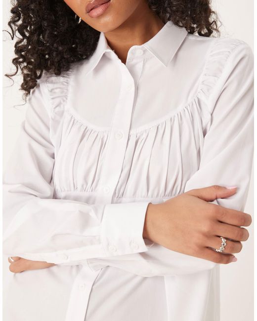 ASOS White Ruched Bust Detail Shirt Mini Dress