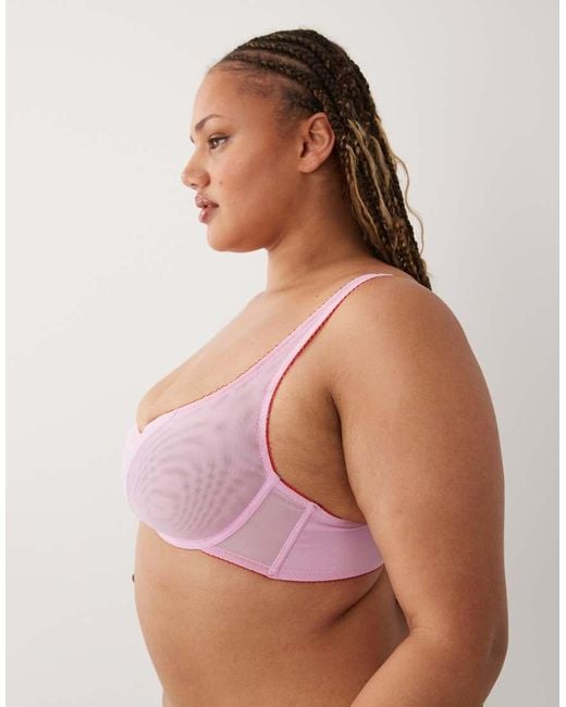 ASOS Brown Asos Design Curve Marley Sheer Mesh High Apex Balcony Underwire Bra With Picot Trim