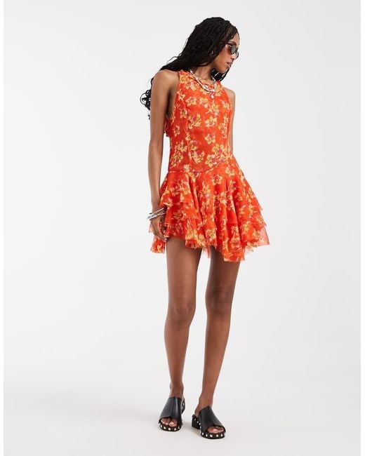 Free People Red Raven Printed Mini Dress