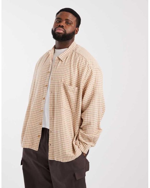 ASOS Natural Oversized Check Shirt for men