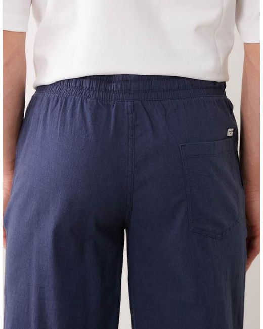 Jack & Jones Blue Loose Linen Mix Drawstring Trousers for men