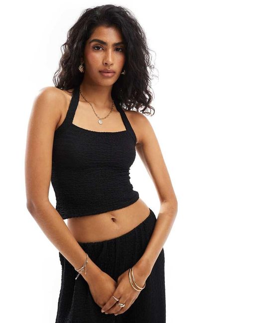 Collusion Black Textured Halter Top Co-Ord