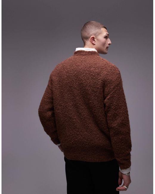 Topman – locker geschnittener bouclé-pullover in Brown für Herren