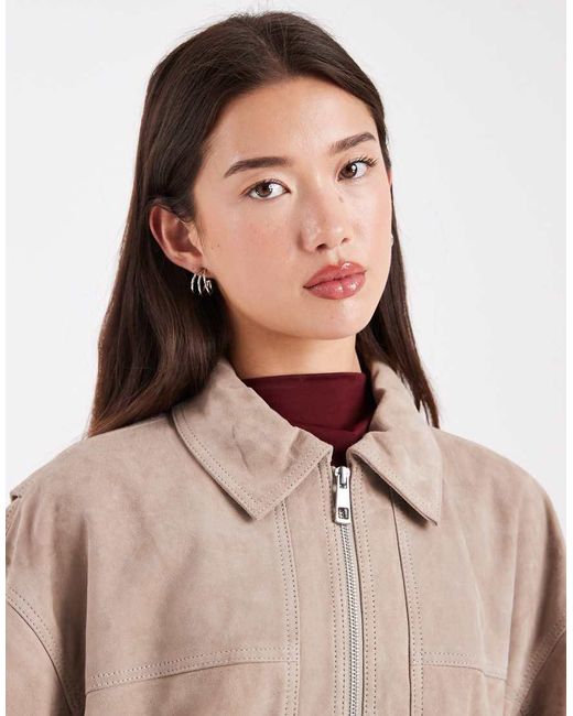 Chaqueta Harrington Estilo Bomber De Ante Auténtico De -Neutro ASOS de color Natural