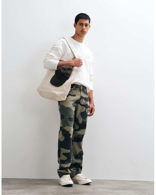 True Religion White Camo Loose Fit Twill Ricky Flap Jeans for men