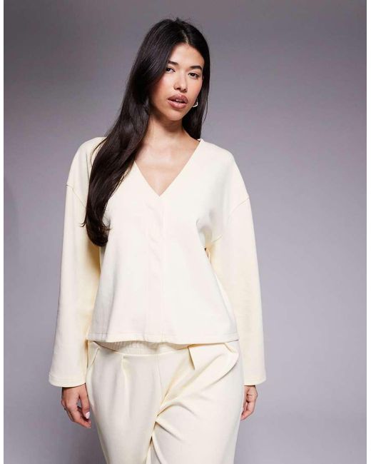 ASOS White Interlock V Neck Long Sleeve Crop Cardigan Co-ord