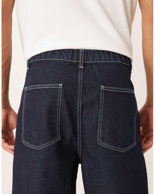 ASOS Blue Relaxed Tapered Fit Jeans With Pleat Detail for men