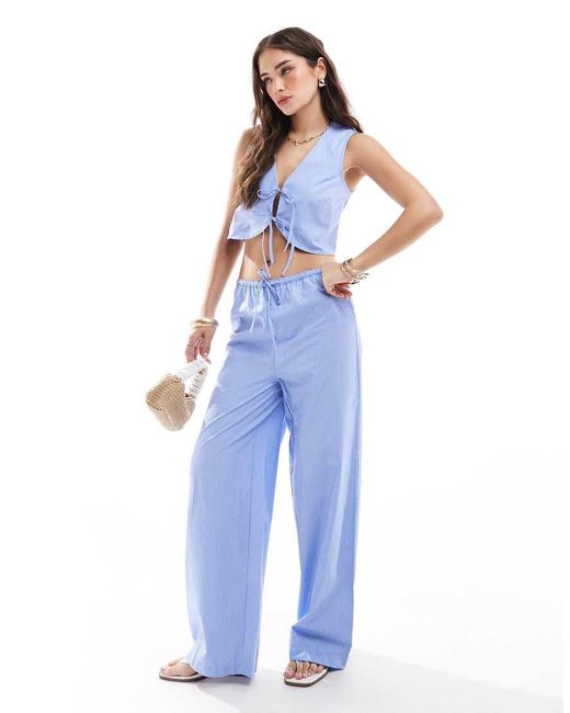 New Look Blue Stripe Wide Leg Trousers