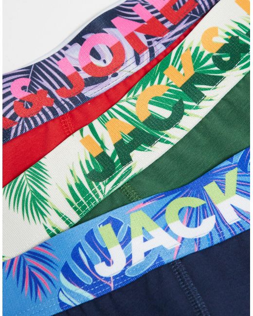Jack & Jones – 3er-pack unterhosen mit em, floralem bund in Blue für Herren