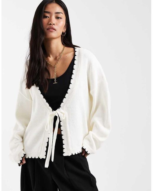 Miss Selfridge White Tie Detail Blanket Stitch Cardigan