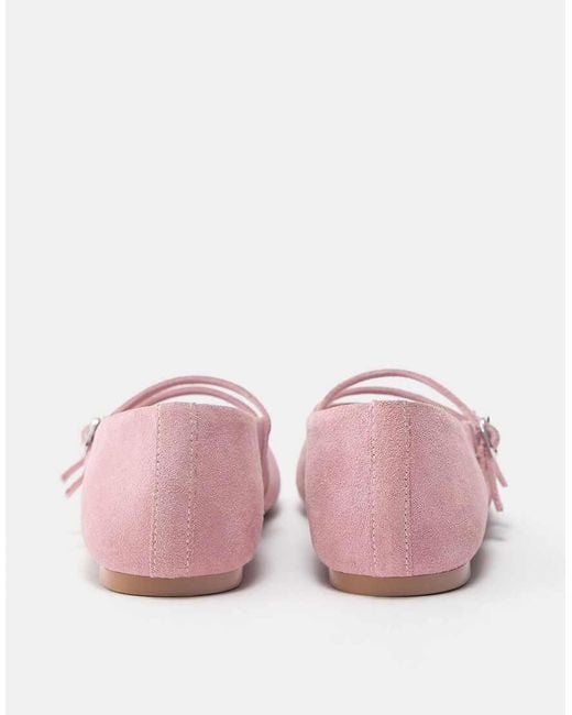 Pull&Bear Pink Leather Strap Ballerinas