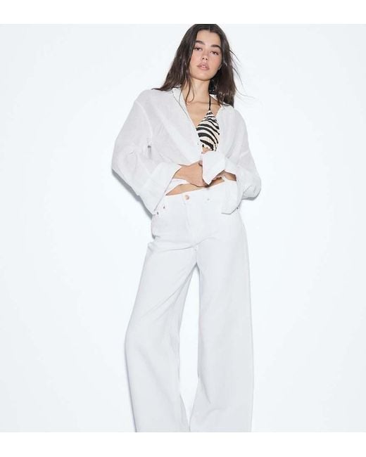 Stradivarius White Petite D91 Low Wide-leg Twill Jeans