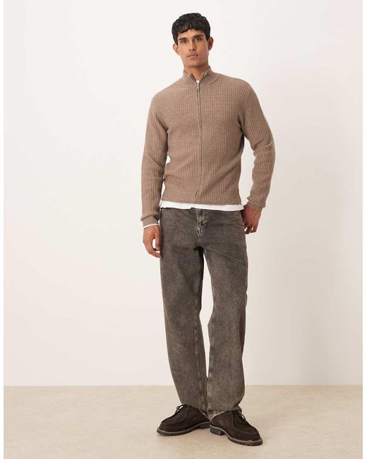 Cárdigan De Punto Acanalado De Mezcla De Lana De -Neutro Mango de hombre de color Gray