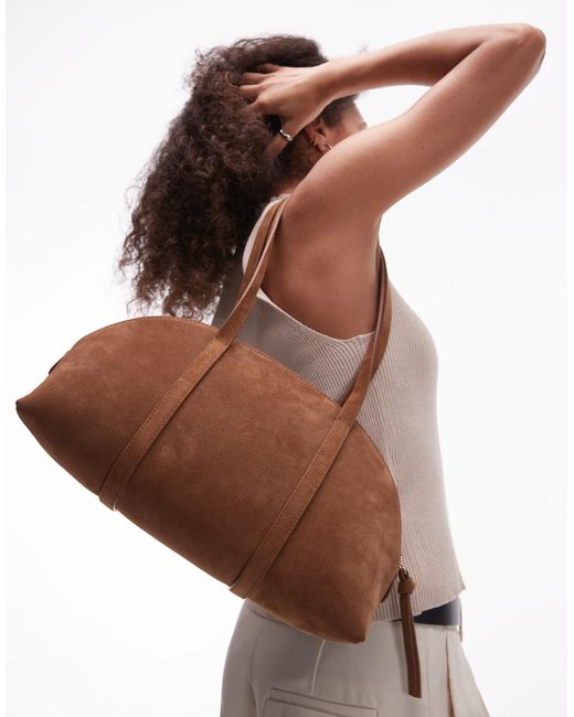 & Other Stories Brown – geschwungene schultertasche aus em echt-wildleder mit zwei henkeln