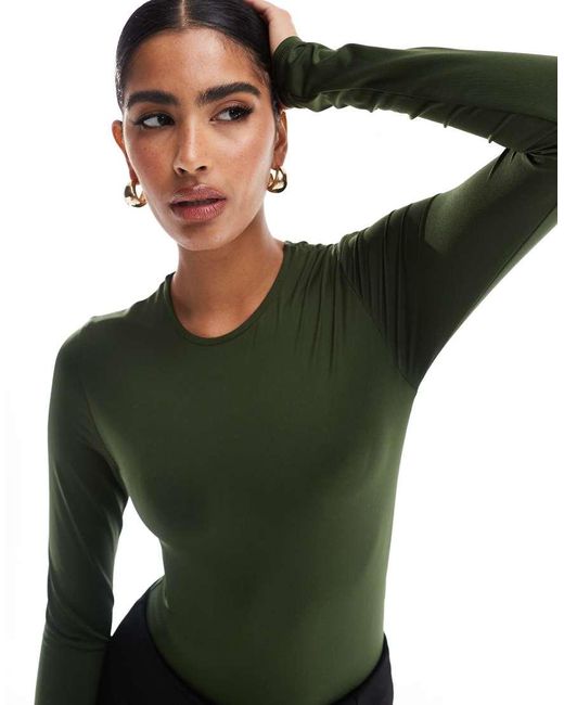 Stradivarius Green Long Sleeve Sculpt Bodysuit