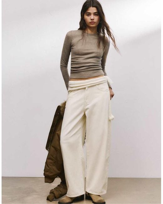 Pull&Bear Brown T-shirt With Gathered Detail