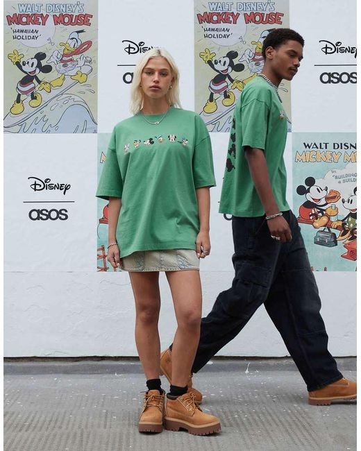 ASOS Uniseks Oversized T-Shirt Met Disney Mickey Mouse & Friends-Print in het Green