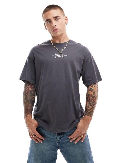 ADPT Gray Oversized T-shirt With Fade Angel Back Print for men