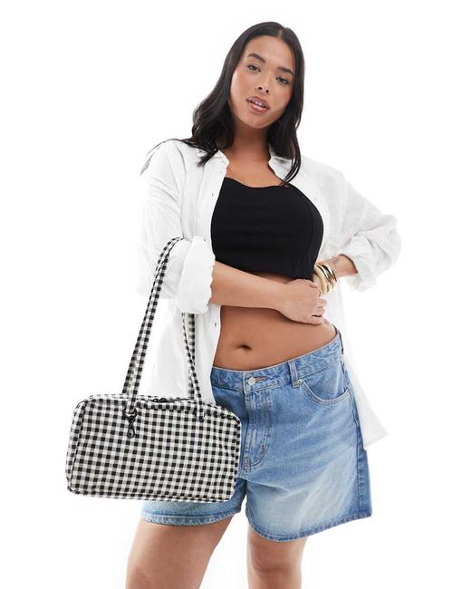 Baggu Blue Gingham Nylon Bowler Bag