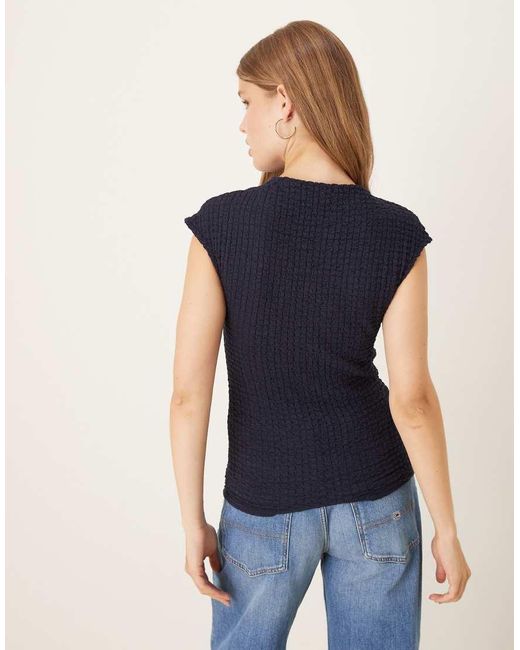 Mango Blue Cap Sleeve Textured Sleeveless Top
